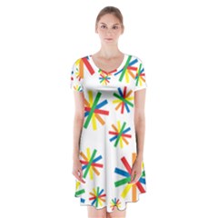 Celebrate Pattern Colorful Design Short Sleeve V-neck Flare Dress by Pakrebo