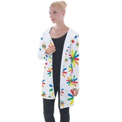 Celebrate Pattern Colorful Design Longline Hooded Cardigan