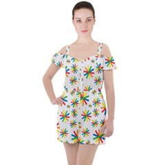 Celebrate Pattern Colorful Design Ruffle Cut Out Chiffon Playsuit by Pakrebo