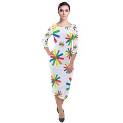 Celebrate Pattern Colorful Design Quarter Sleeve Midi Velour Bodycon Dress