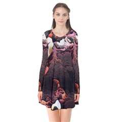 Texture Art Design Pattern Long Sleeve V-neck Flare Dress