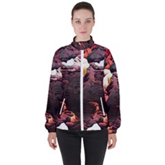 Texture Art Design Pattern High Neck Windbreaker (women) by Pakrebo