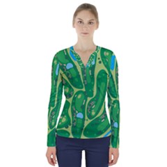 Golf Course Par Golf Course Green V-neck Long Sleeve Top by Pakrebo