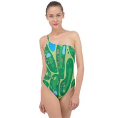 Golf Course Par Golf Course Green Classic One Shoulder Swimsuit by Pakrebo