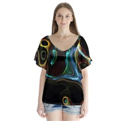 Abstract Background Pattern V-neck Flutter Sleeve Top by Pakrebo