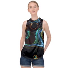 Abstract Background Pattern High Neck Satin Top