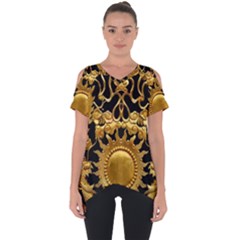 Golden Sun Gold Decoration Wall Cut Out Side Drop Tee by Pakrebo