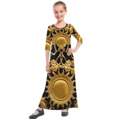 Golden Sun Gold Decoration Wall Kids  Quarter Sleeve Maxi Dress by Pakrebo