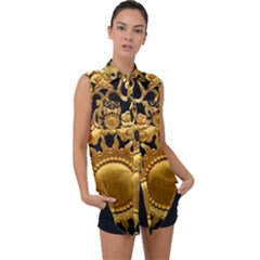 Golden Sun Gold Decoration Wall Sleeveless Chiffon Button Shirt