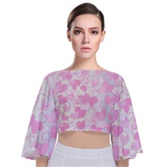 Valentine Background Hearts Bokeh Tie Back Butterfly Sleeve Chiffon Top