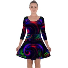 Swirl Background Design Colorful Quarter Sleeve Skater Dress by Pakrebo