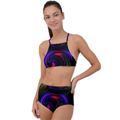 Swirl Background Design Colorful High Waist Tankini Set