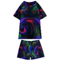 Swirl Background Design Colorful Kids  Swim Tee and Shorts Set View1