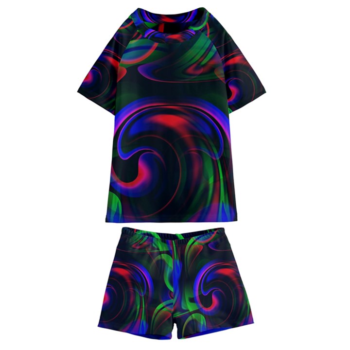 Swirl Background Design Colorful Kids  Swim Tee and Shorts Set