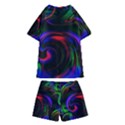 Swirl Background Design Colorful Kids  Swim Tee and Shorts Set View2