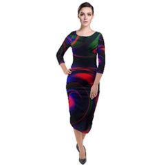 Swirl Background Design Colorful Quarter Sleeve Midi Velour Bodycon Dress