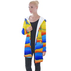 Paint Painting Landscape Scene Longline Hooded Cardigan