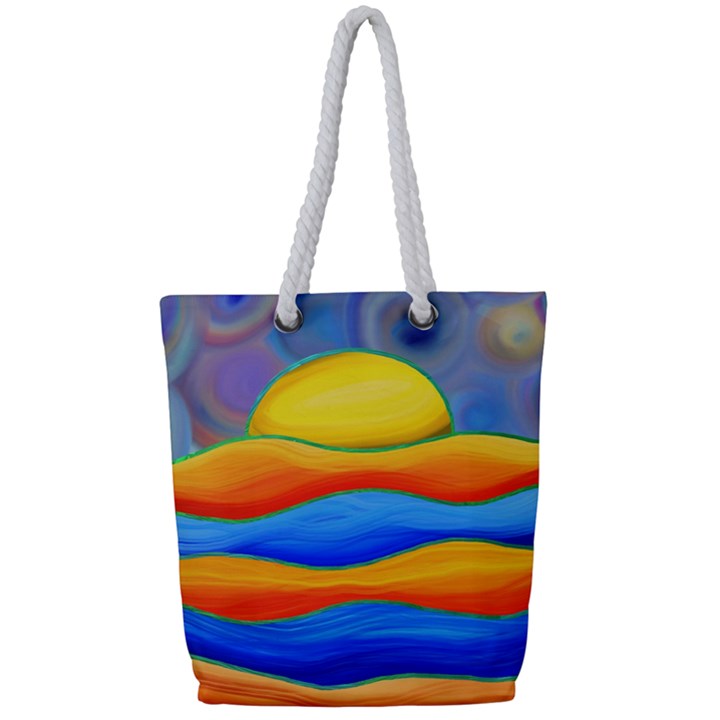 Paint Painting Landscape Scene Full Print Rope Handle Tote (Small)