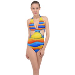 Paint Painting Landscape Scene Halter Front Plunge Swimsuit by Pakrebo