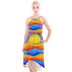 Paint Painting Landscape Scene High-low Halter Chiffon Dress  by Pakrebo