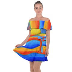 Paint Painting Landscape Scene Off Shoulder Velour Dress