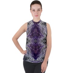 Pattern Abstract Horizontal Mock Neck Chiffon Sleeveless Top by Pakrebo