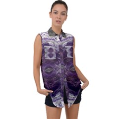 Pattern Abstract Horizontal Sleeveless Chiffon Button Shirt