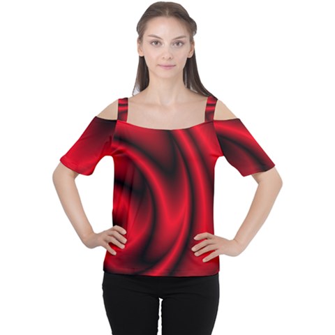 Background Red Color Swirl Cutout Shoulder Tee by Pakrebo