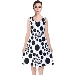 Dot Dots Round Black And White V-neck Midi Sleeveless Dress  by Pakrebo