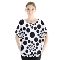 Dot Dots Round Black And White Batwing Chiffon Blouse