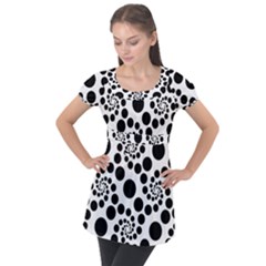 Dot Dots Round Black And White Puff Sleeve Tunic Top