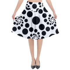 Dot Dots Round Black And White Flared Midi Skirt by Pakrebo