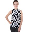 Dot Dots Round Black And White Mock Neck Chiffon Sleeveless Top View1