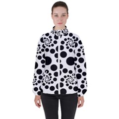 Dot Dots Round Black And White High Neck Windbreaker (women) by Pakrebo