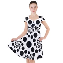 Dot Dots Round Black And White Cap Sleeve Midi Dress by Pakrebo