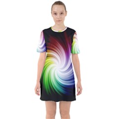 Rainbow Swirl Twirl Sixties Short Sleeve Mini Dress by Pakrebo