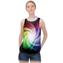 Rainbow Swirl Twirl High Neck Satin Top