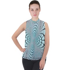 Digital Art Fractal Abstract Mock Neck Chiffon Sleeveless Top