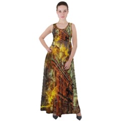 Flat Iron Building Architecture Empire Waist Velour Maxi Dress