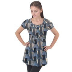 Pattern Texture Form Background Puff Sleeve Tunic Top