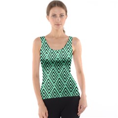 Chevron Pattern Black Mint Green Tank Top by Pakrebo