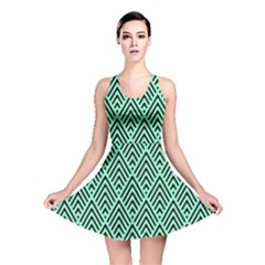 Chevron Pattern Black Mint Green Reversible Skater Dress by Pakrebo