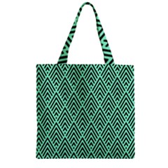 Chevron Pattern Black Mint Green Zipper Grocery Tote Bag by Pakrebo