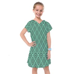 Chevron Pattern Black Mint Green Kids  Drop Waist Dress by Pakrebo