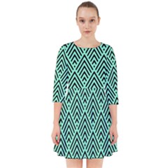 Chevron Pattern Black Mint Green Smock Dress by Pakrebo