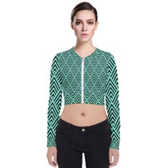 Chevron Pattern Black Mint Green Long Sleeve Zip Up Bomber Jacket by Pakrebo