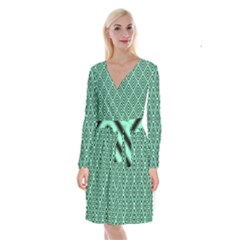 Chevron Pattern Black Mint Green Long Sleeve Velvet Front Wrap Dress by Pakrebo