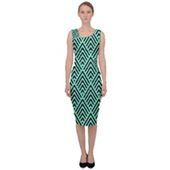 Chevron Pattern Black Mint Green Sleeveless Pencil Dress