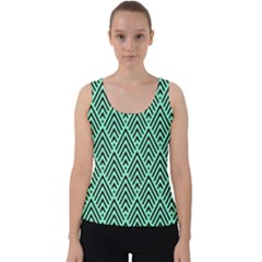 Chevron Pattern Black Mint Green Velvet Tank Top by Pakrebo