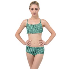 Chevron Pattern Black Mint Green Layered Top Bikini Set by Pakrebo